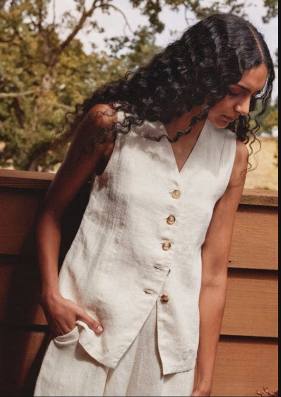 First Rite Linen Vest Tank Womens Cream Color Size Medium